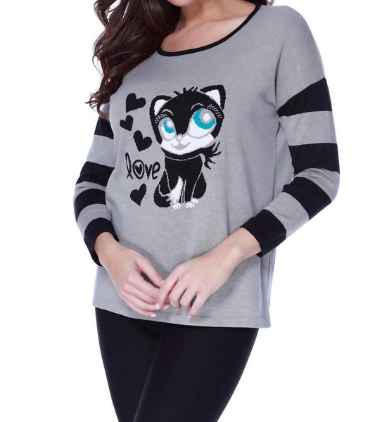 kitty love pullover in gray multi