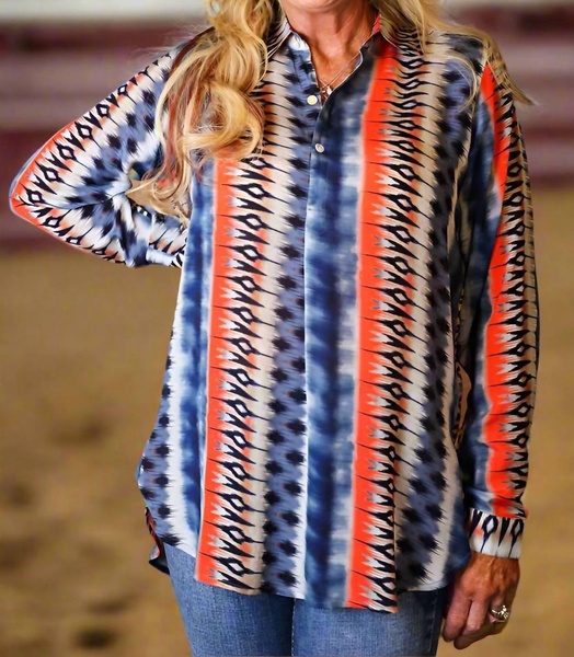 western flair half button-up pullover tunic in multi