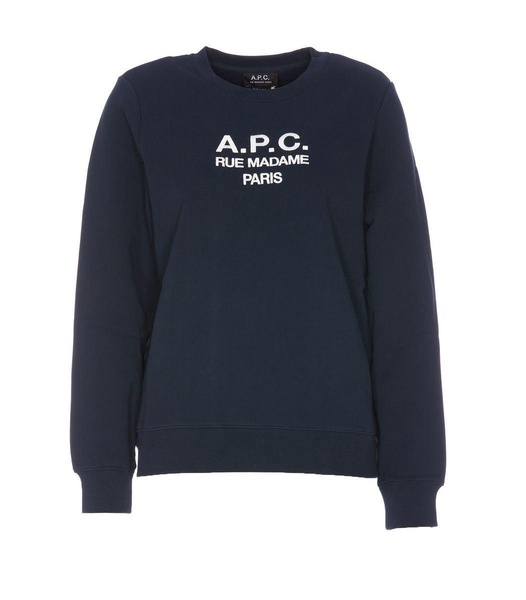 Blue Tina Sweatshirt In Fleece Cotton With Logo Embroidery To The Chest A.P.C. Woman