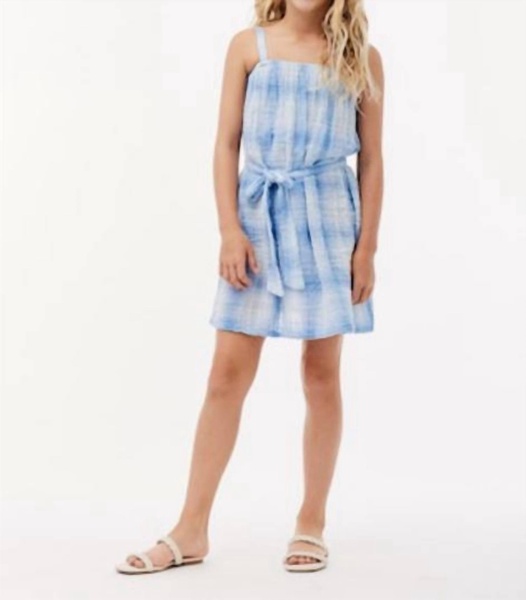 plaid sash sundress in heather blue