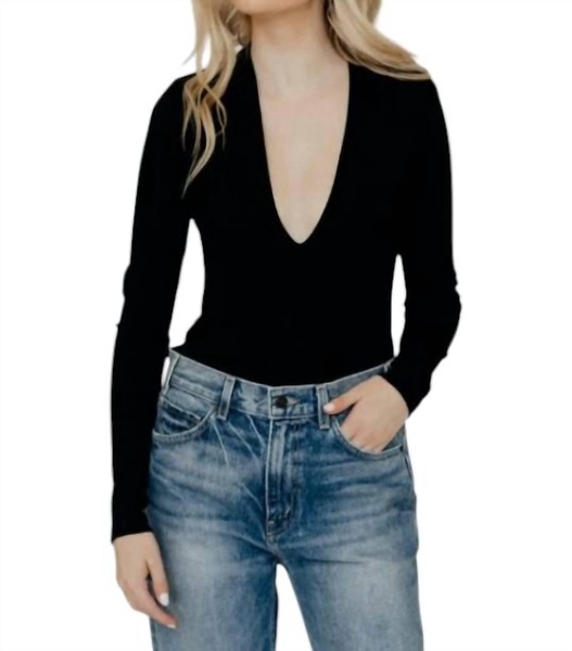 zena deep v bodysuit in black