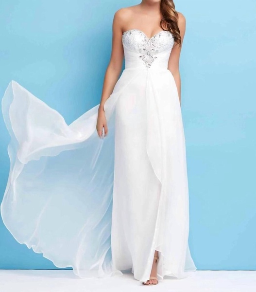 strapless formal dress in white/silver