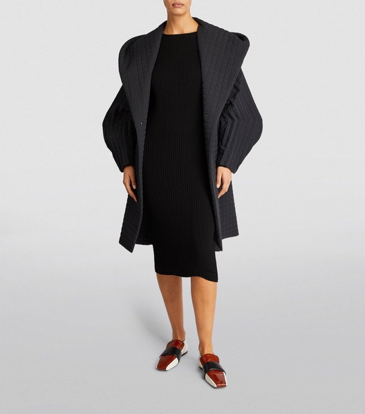 Hatching Pleats Midi Dress