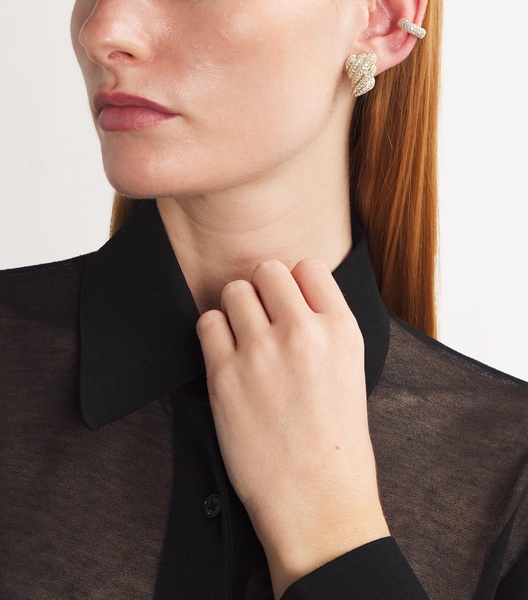 Yellow Gold and Diamond Croissant Earrings