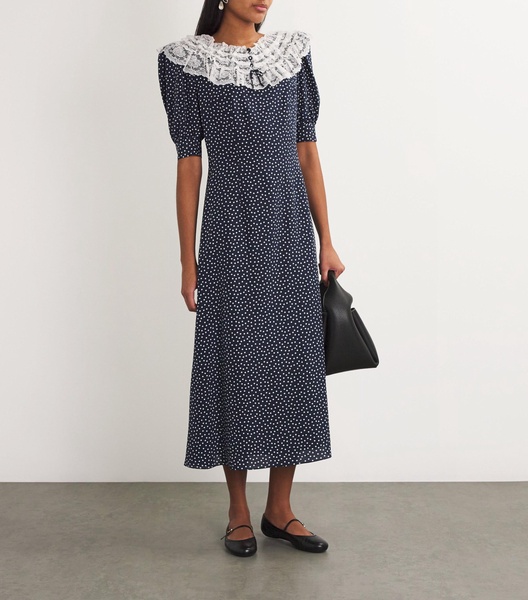 Silk Polka Dot Midi Dress