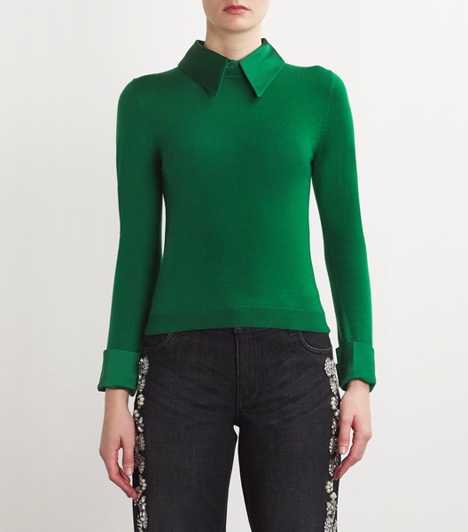 Satin-Collar Porla Sweater