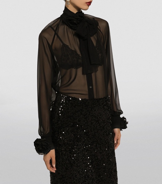 Silk Flower-Detail Blouse