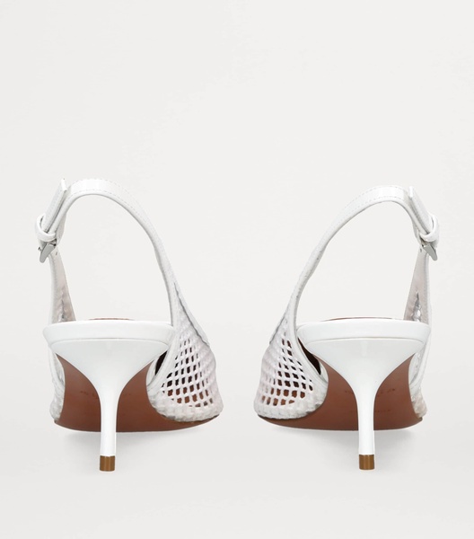 Le Cœur patent leather and fishnet slingback pumps