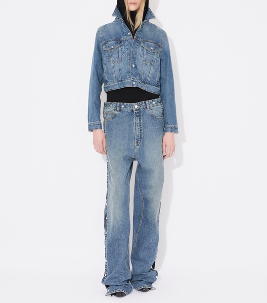 Knitted-Hood Denim Jacket