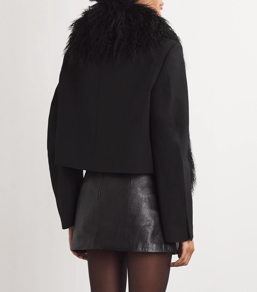 Wool Mongolian Fur Collar Cropped Blazer