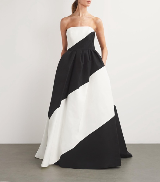 Silk Colour-Block Strapless Gown
