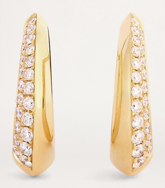 Yellow Gold and Diamond Oval Hoop Earrings