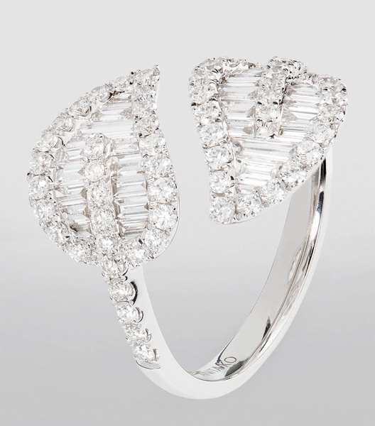 White Gold and Diamond Leaf Ring