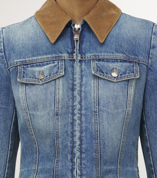 Peplum corduroy-trimmed denim jacket