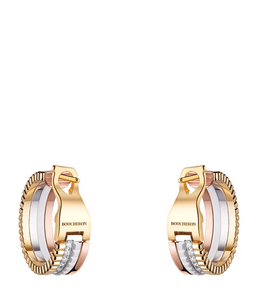 Mixed Gold and Diamond Quatre White Hoop Earrings