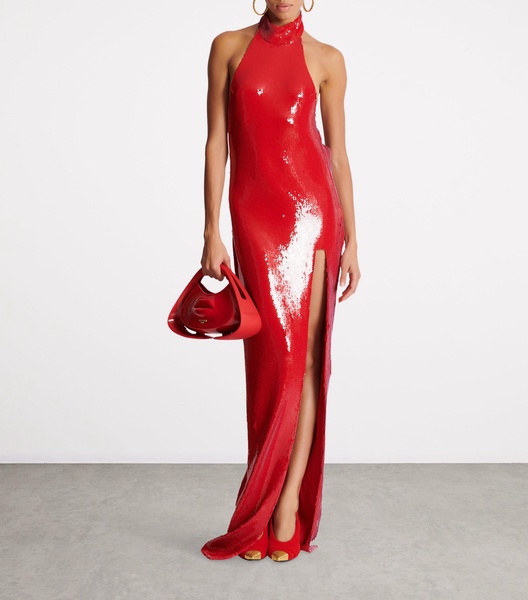 Sequinned Halterneck Maxi Dress