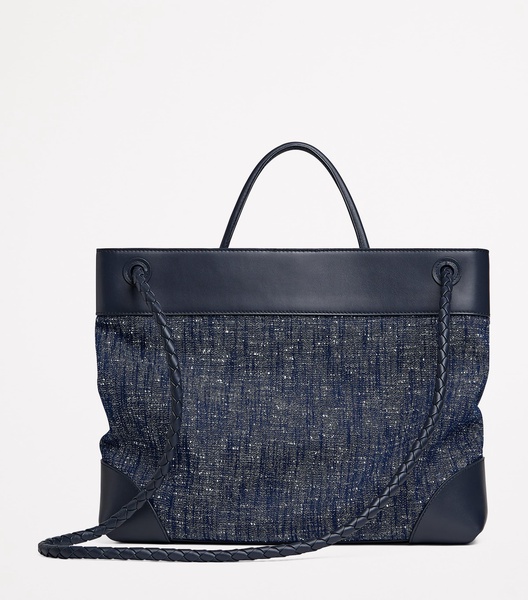 Large Denim Bouclé Andiamo Top-Handle Bag