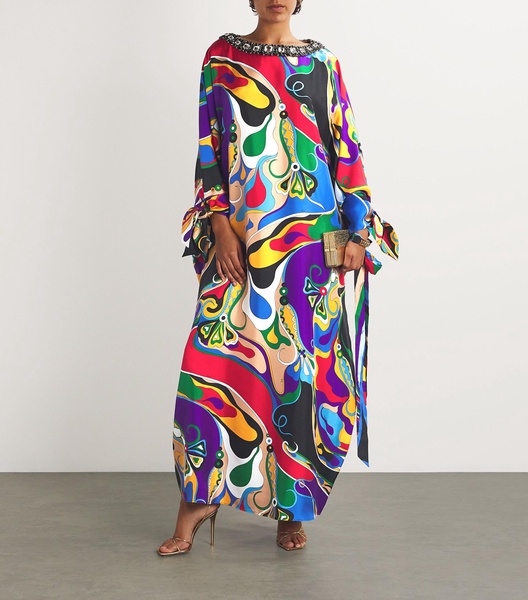 Orchidee Print Kaftan Maxi Dress