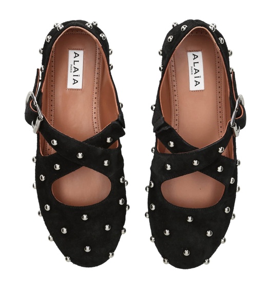 Suede Embellished Criss-Cross Ballet Flats