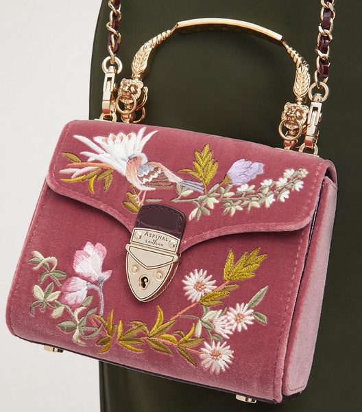 Mini Velvet Embroidered Mayfair Top-Handle Bag