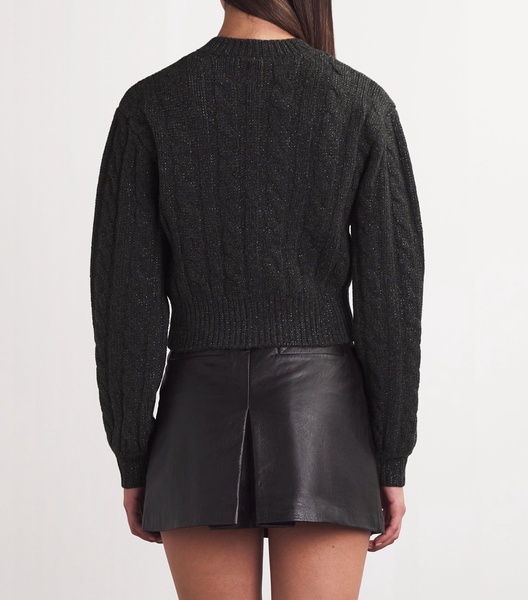 Wool-Blend Rhinestone Cable-Knit Cardigan