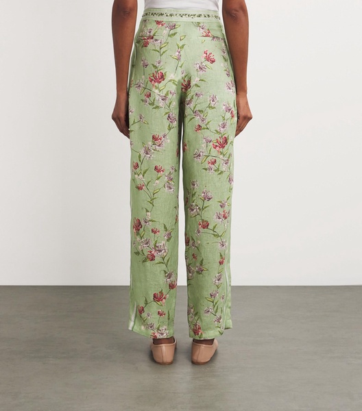 Linen Floral Wide-Leg Trousers