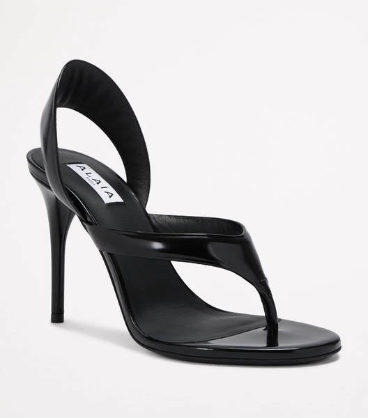 Leather Tong Heeled Sandals 90