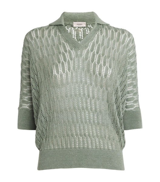 Linen-Silk Polo Top