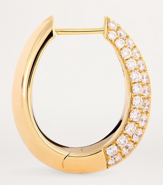 Yellow Gold and Diamond Oval Hoop Earrings