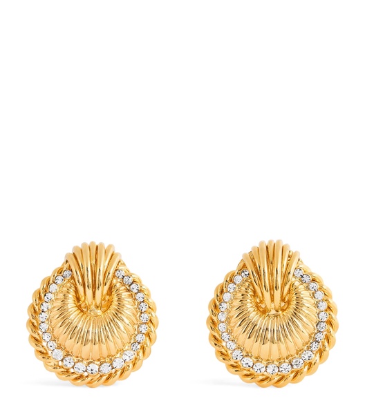 Crystal-Embellished Shell Clip-On Earrings