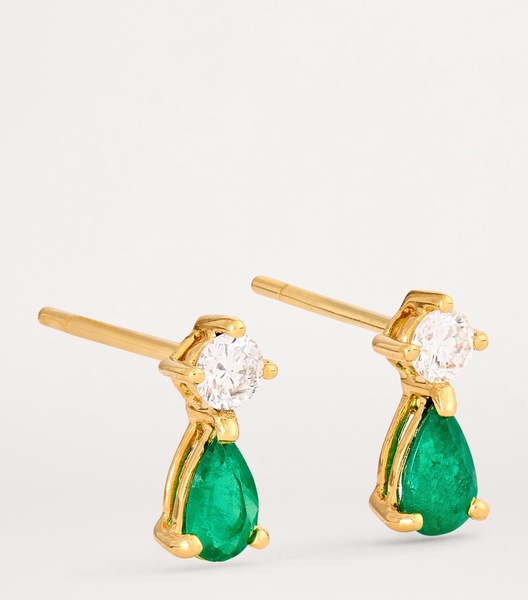 Yellow Gold, Diamond and Emerald Stud Earrings