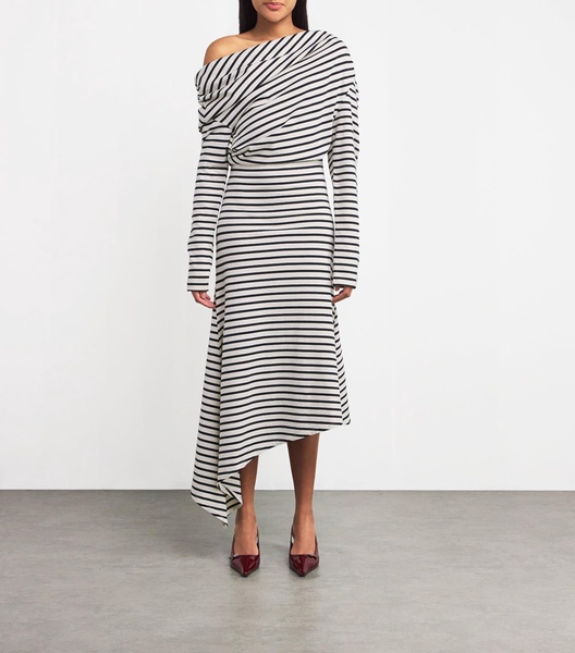 Off-The-Shoulder Striped Asymmetric Dress