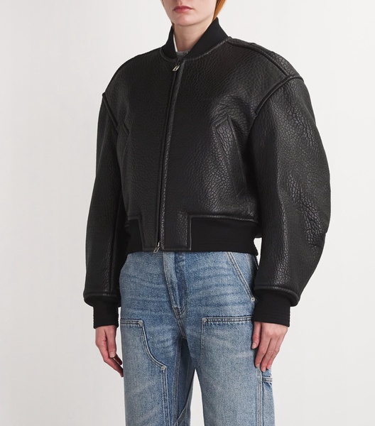 Lambskin Cropped Bomber Jacket
