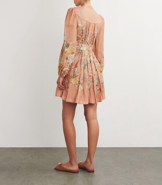 Linen Floral Mini Shirt Dress