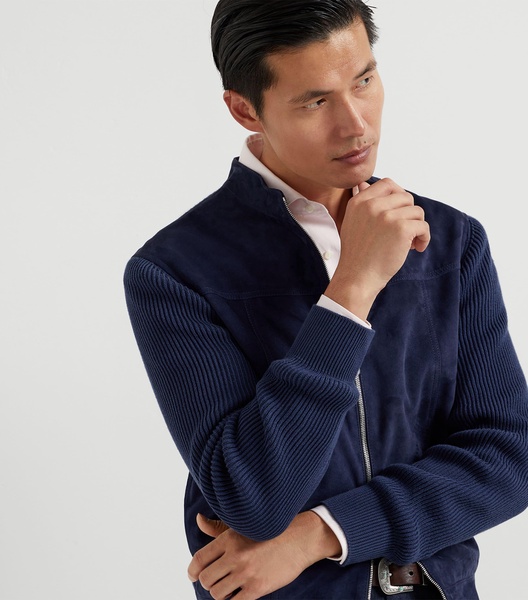 Suede-Cotton Bomber Jacket