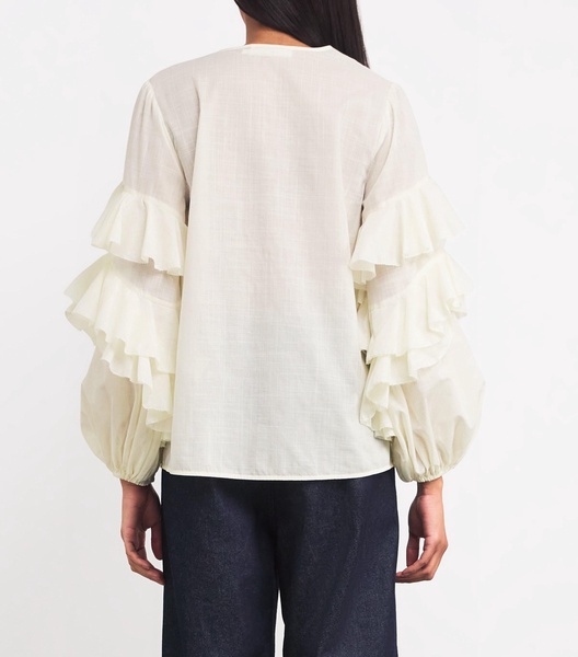 Cotton Ruffled V-Neck Blouse