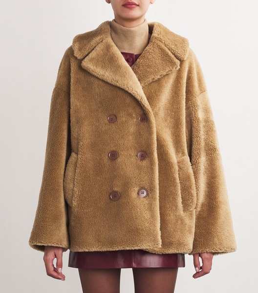 Wool Shearling Double-Breasted Coat