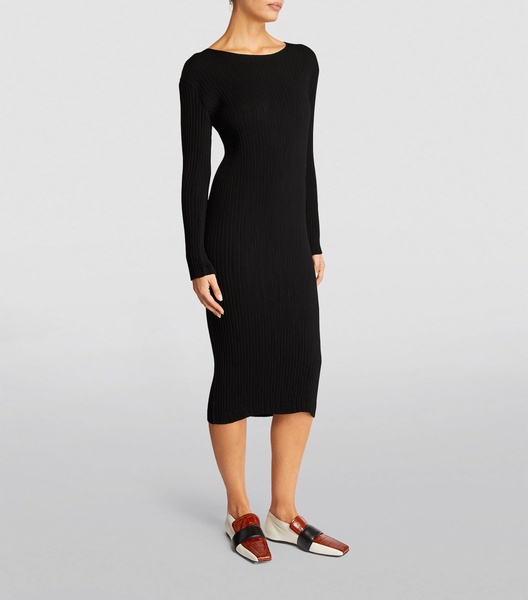 Hatching Pleats Midi Dress