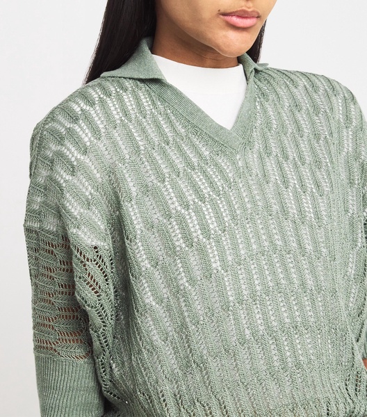 Linen-Silk Polo Top