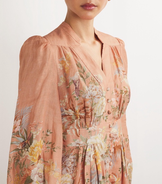Linen Floral Mini Shirt Dress