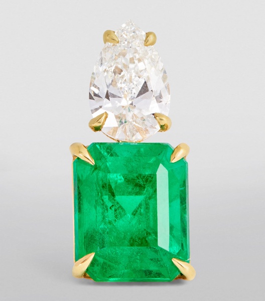 Yellow Gold, Diamond and Emerald Single Stud Earring