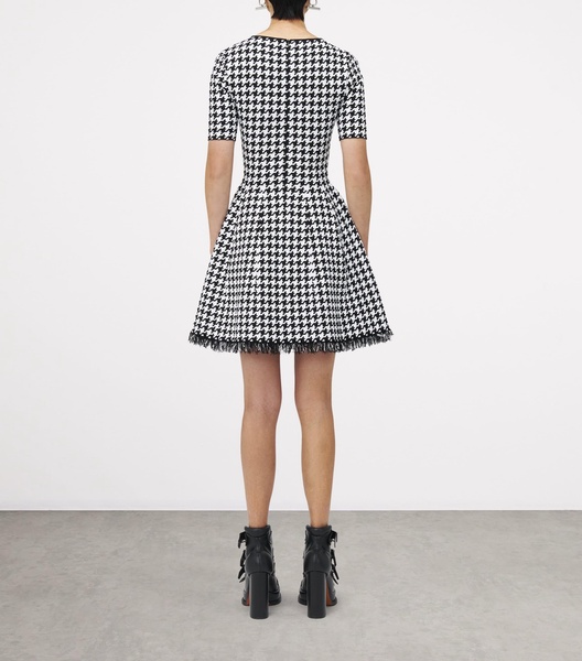 Frayed Houndstooth Mini Dress