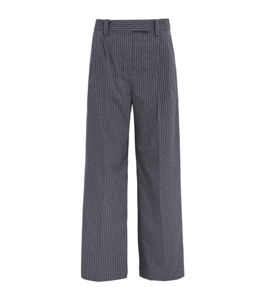 Rhinestone Pinstripe Wide-Leg Trousers