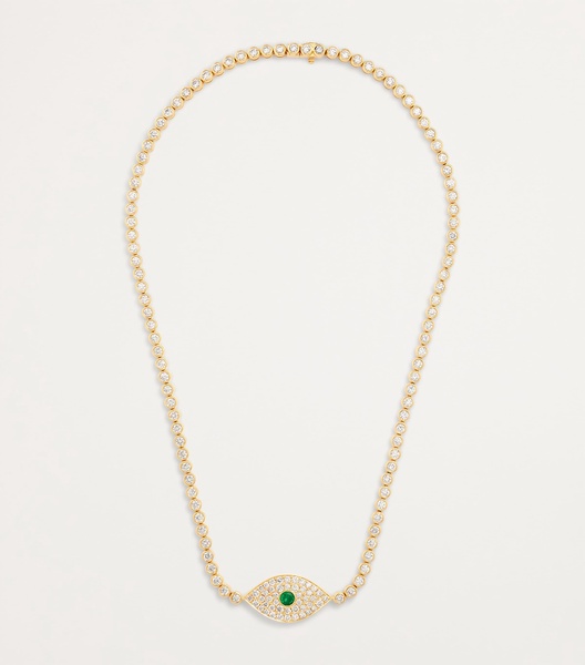 Yellow Gold, Diamond and Emerald Evil Eye Choker Necklace