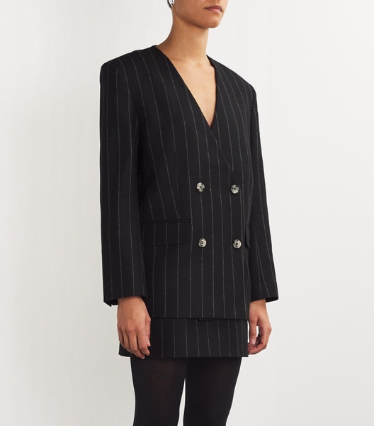 Wool-Blend Pinstripe Maron Blazer