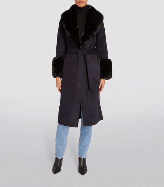 Faux Fur-Trim Coat
