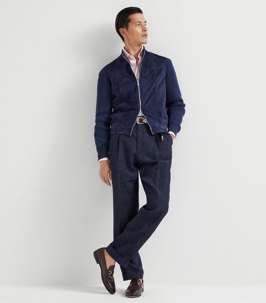 Suede-Cotton Bomber Jacket