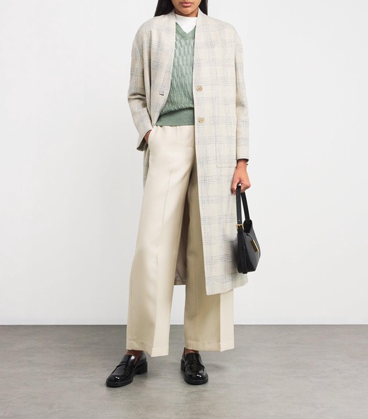 Silk-Linen-Blend Check Coat
