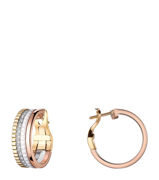 Mixed Gold and Diamond Quatre White Hoop Earrings
