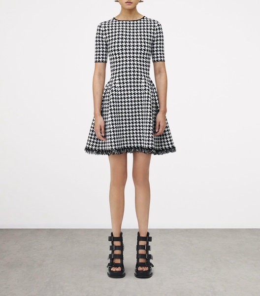 Frayed Houndstooth Mini Dress